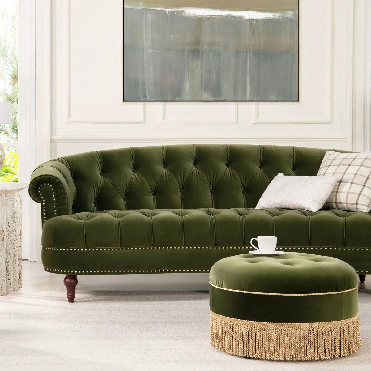 La Rosa Victorian Chesterfield Tufted Sofa | 3 Pieces | Fabric & Iron | Living Room