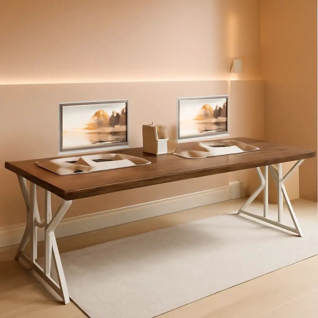 78.7 Inch Rustic Executive Desk For Home Office Brown-White from PriceLows™
