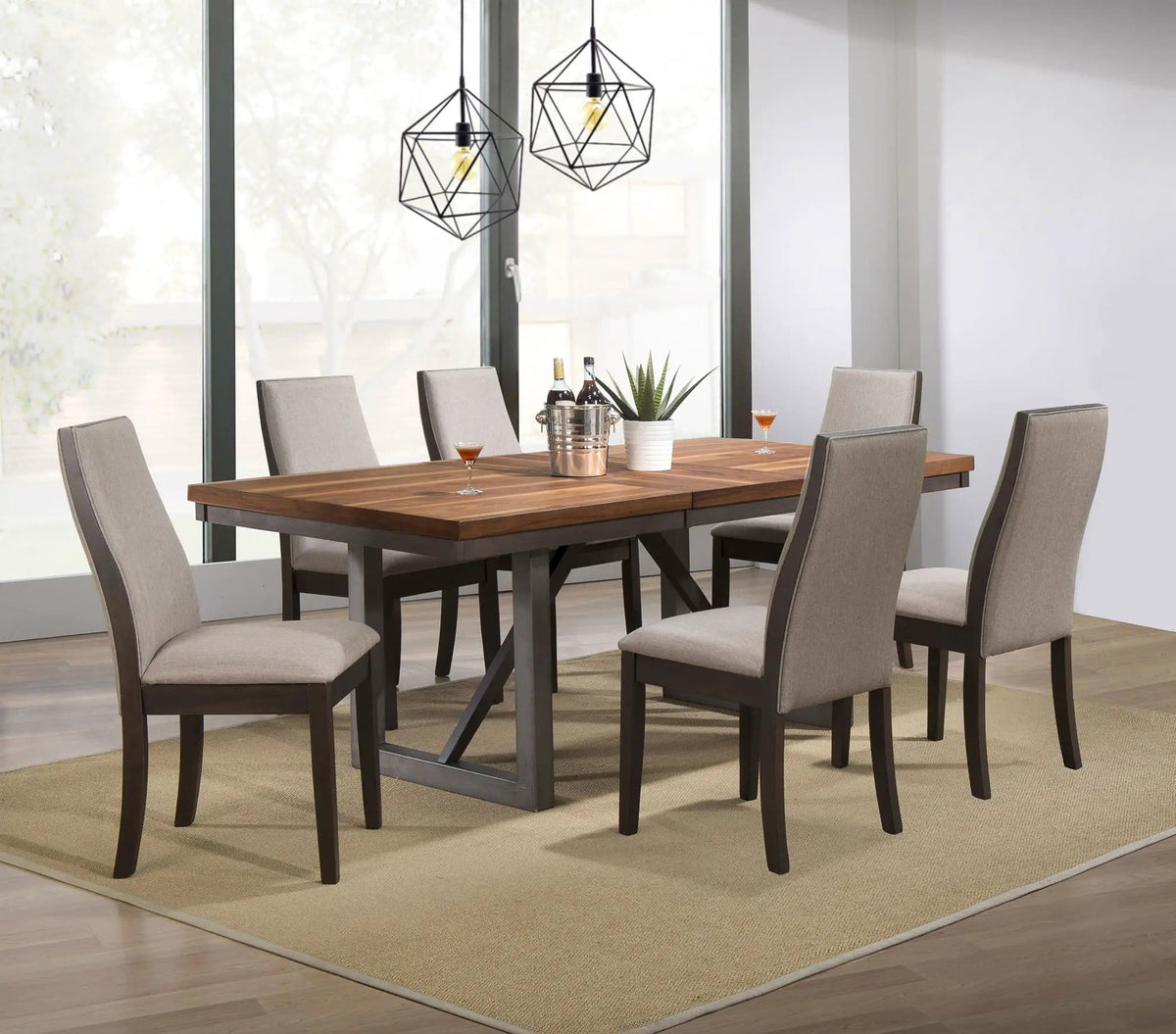 Spring Creek 7-piece Rectangular Dining Table Set | 7-Piece Set | Rubberwood & Walnut | Taupe