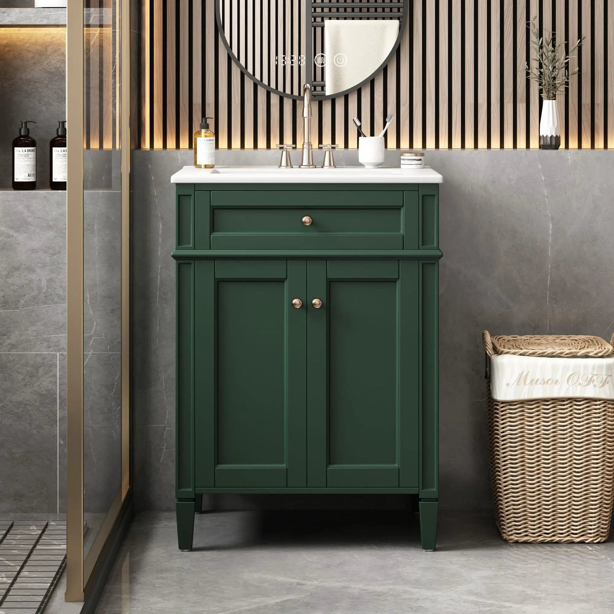 24 Inch Bathroom Vanity | 2 Doors | Tip Out Drawer | Soft Closing Hinges