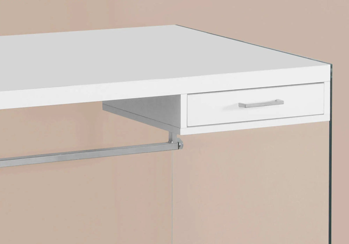 Contemporary Computer Desk | Tempered Glass Frame | Storage Drawers | 48 Inch Length