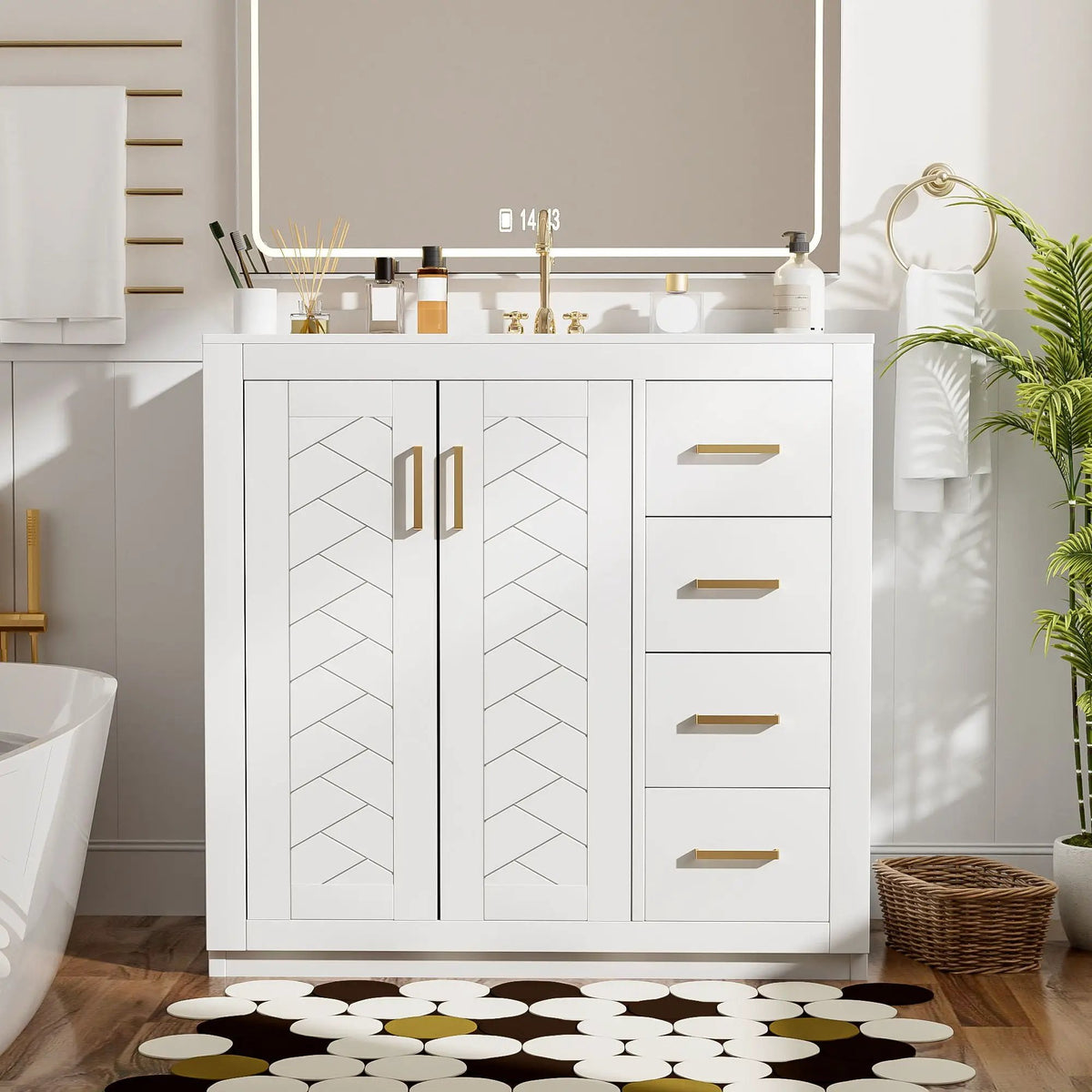 36 Inch Bathroom Vanity | Ceramic Sink Combo | 3 Drawers | Soft Closing Doors
