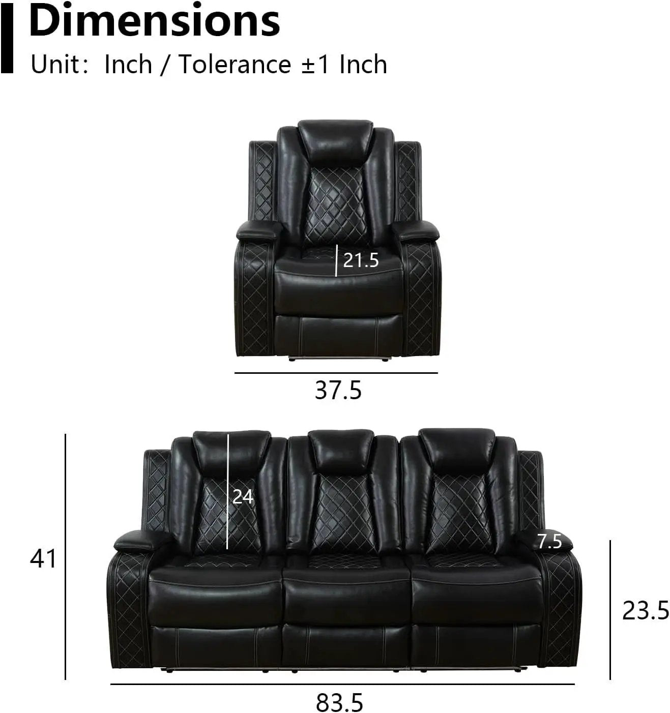Black Leather Reclining Sofa Set With LED Light Living Room from PriceLows™