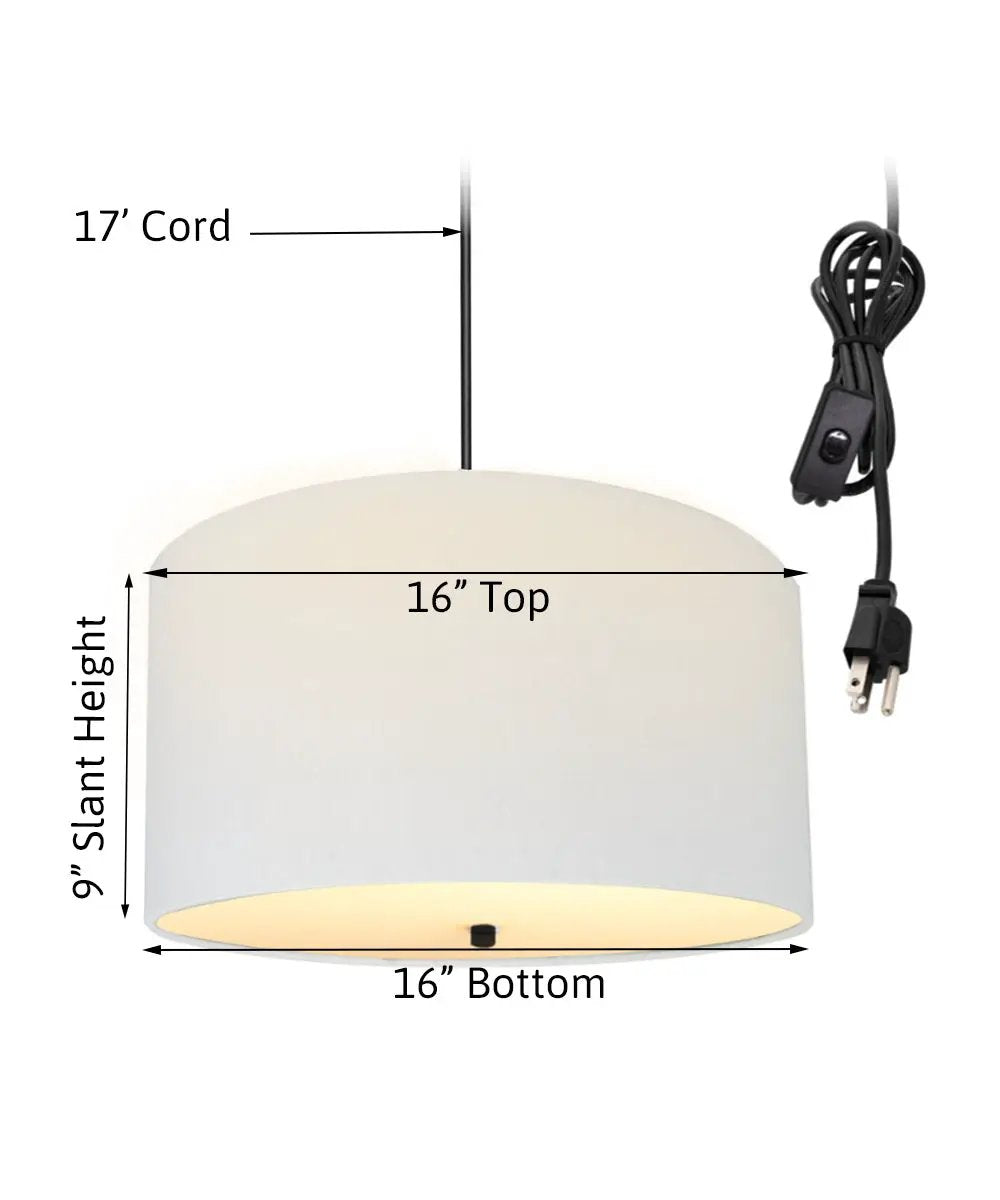 Swag Pendant Light | 16 Inch Wide | 2 Light | White Linen Drum