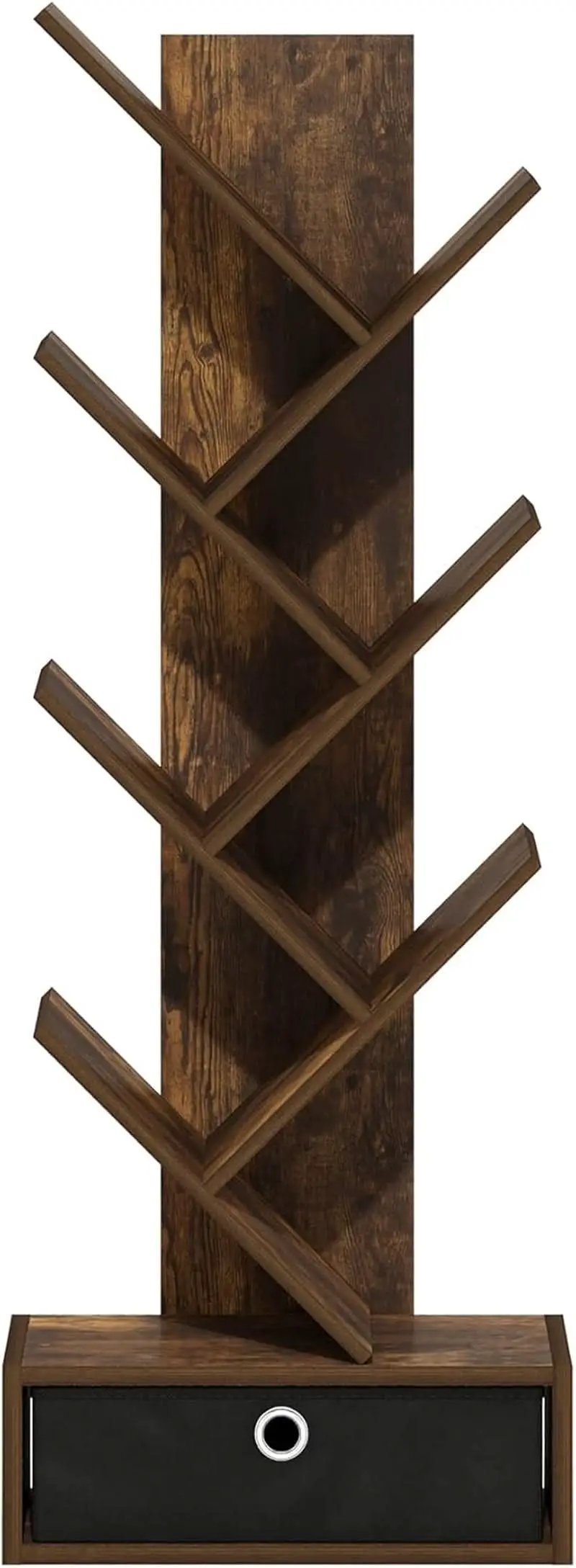 Tree Bookshelf 7 Tier Floor Standing Bookcase Amber Pine Black from PriceLows™