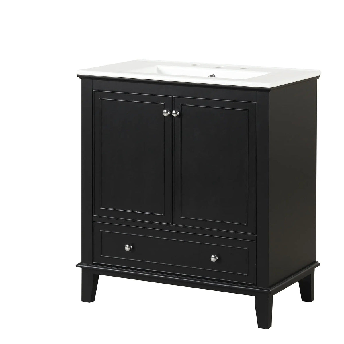 30" Bathroom Vanity With Sink Combo, Multi Functional Bathroom Cabinet With Doors | 30 x 18.3 x 34.05 in | Solid Wood & Metal | Black