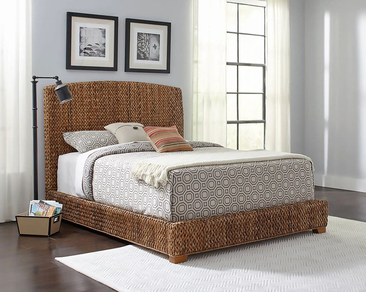 Laughton Banana Leaf Eastern King Panel Bed Amber | 83 x 88.25 x 55 in | Engineered Wood | Bedroom