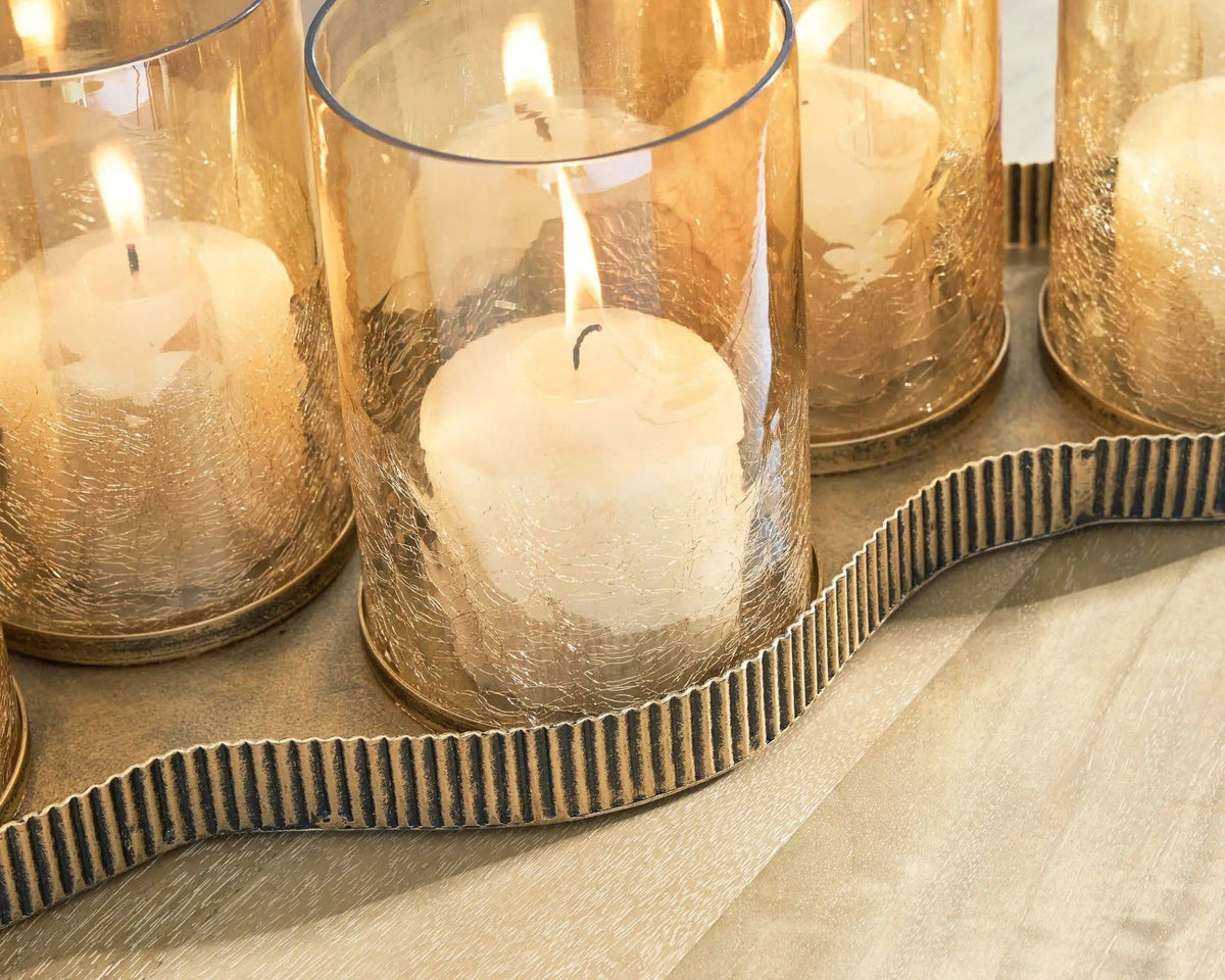 Evereton Candle Holder | 19.75 x 8.25 x 6.63 in | Glass & Metal | Antique Gold Finish