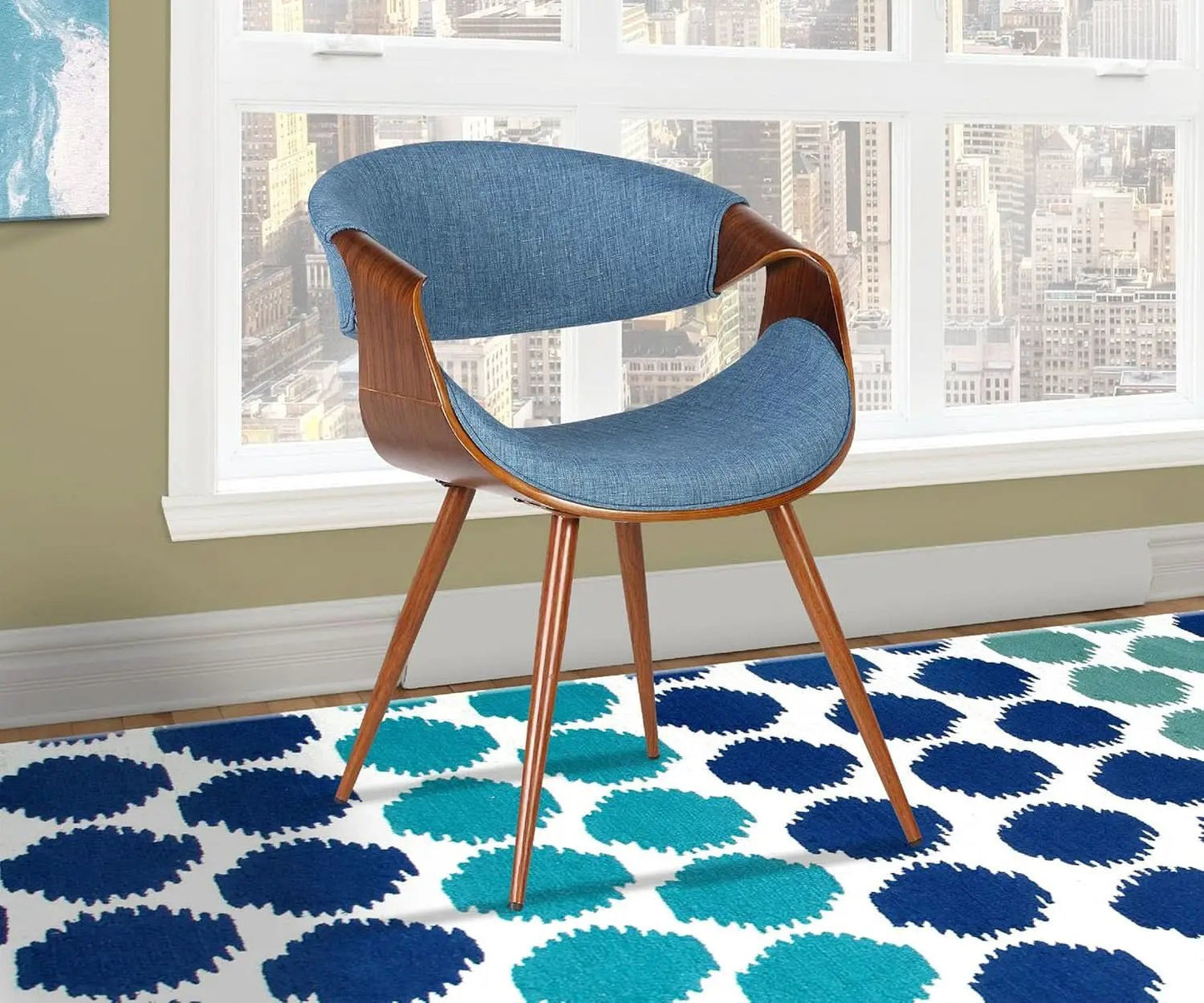 Butterfly Mid Century Modern Dining Chair Blue Upholstery Walnut Finish from PriceLows™