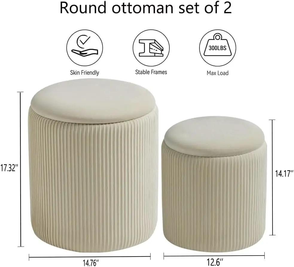 White Storage Ottoman Round Velvet Upholstered Set from PriceLows™