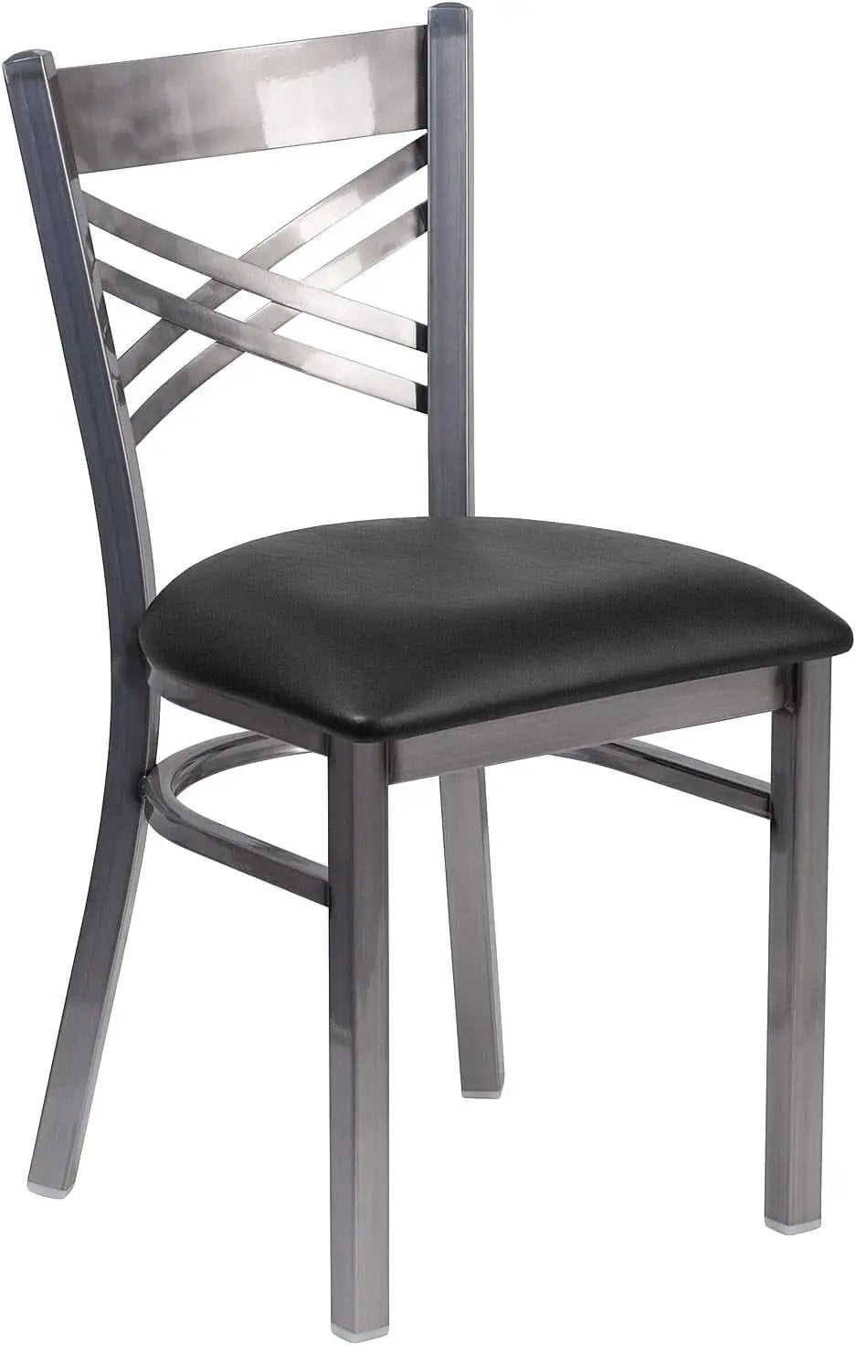 Two Pack Hercules Series Clear Coated X Back Metal Restaurant Chair Black Vinyl Seat from PriceLows™