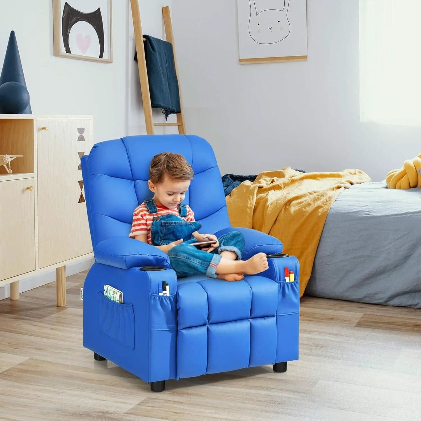 Blue Kids Recliner Chair With Cup Holder And Footrest from PriceLows™