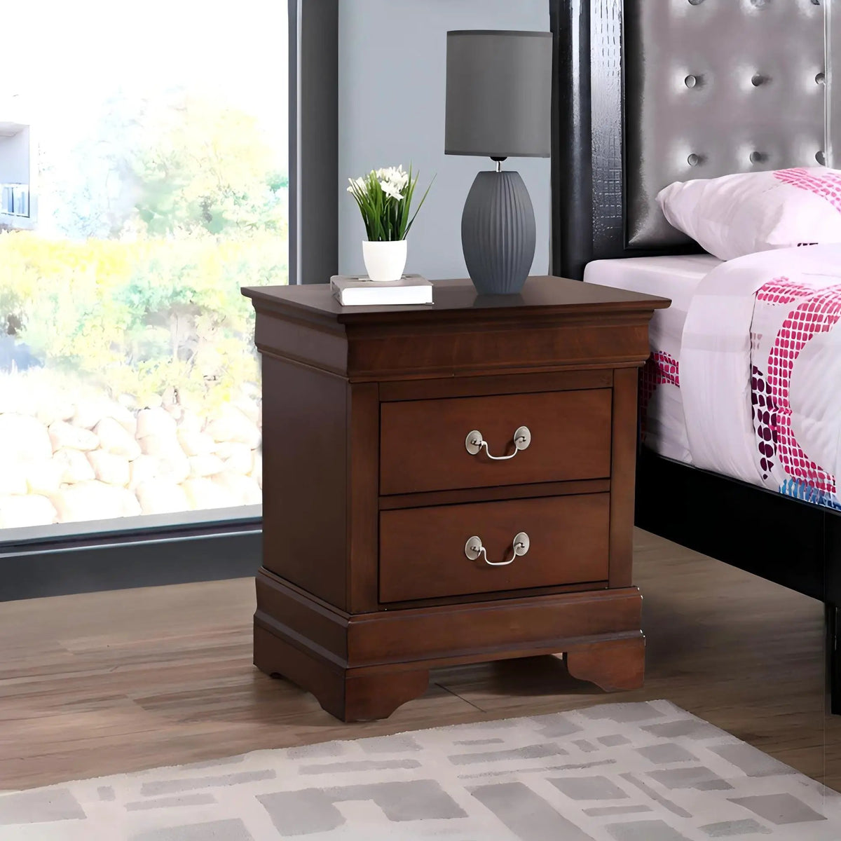 Louis Phillipe Nightstand | Traditional Wood Design | English Dovetailed Drawers | Metal Center Guides