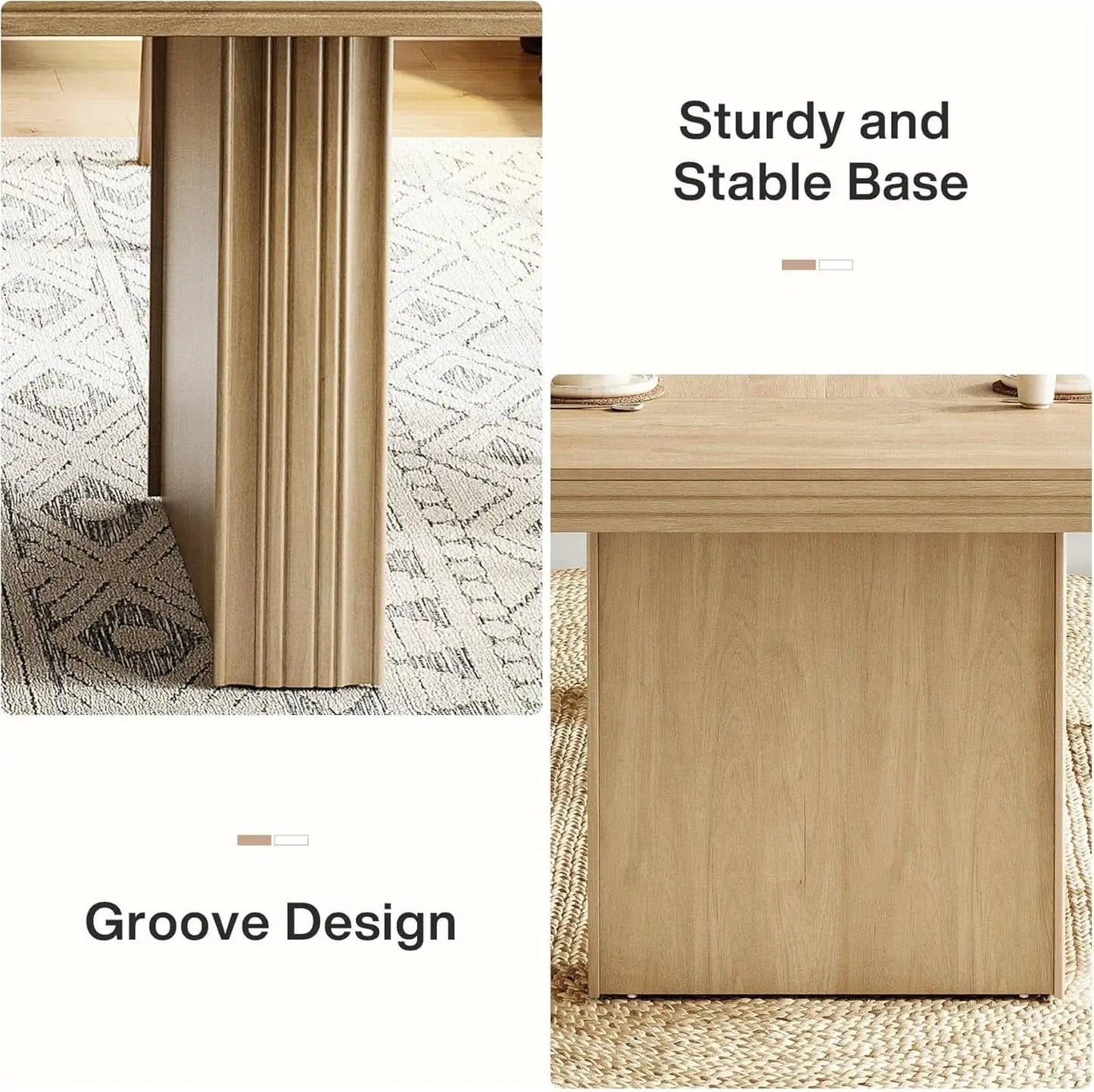 63 Inch Farmhouse Dining Table Seats 6 With Fluted Lines from PriceLows™