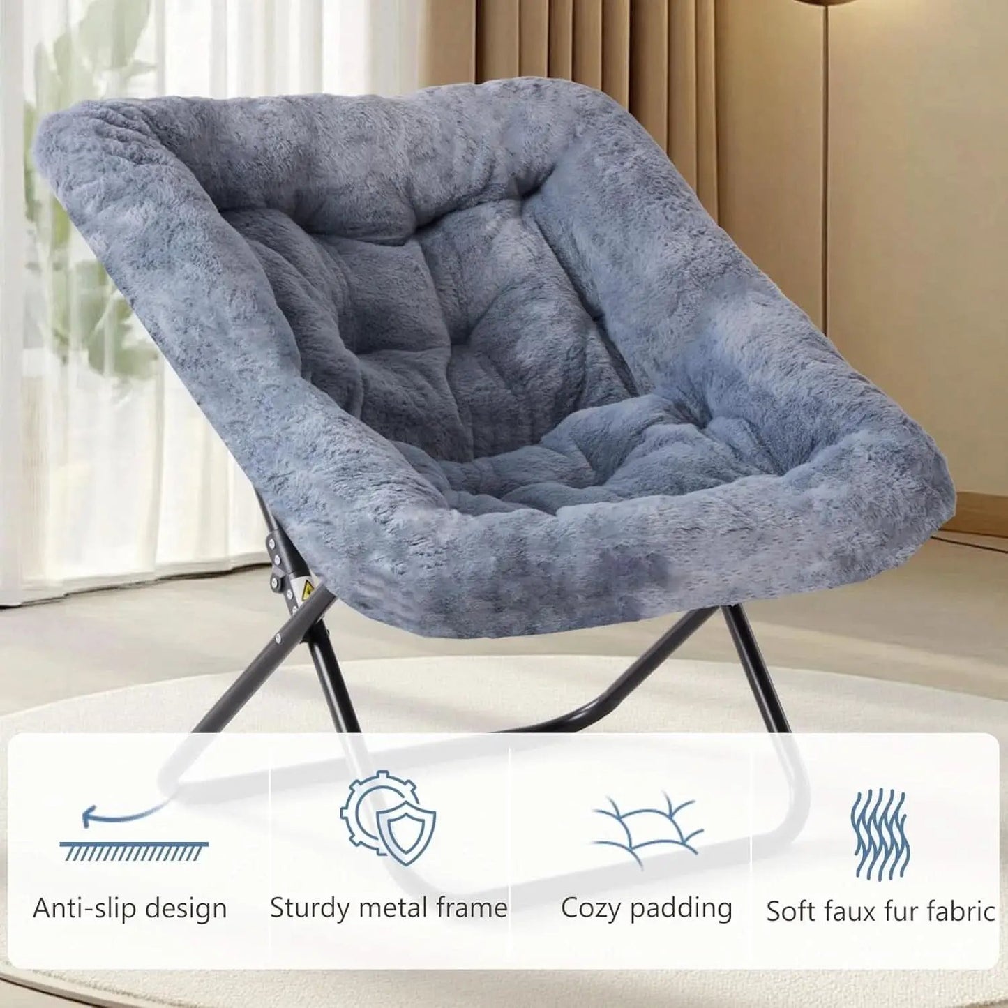 Oversized FauxFur Folding Lounge Chair Charcoal Gray from PriceLows™