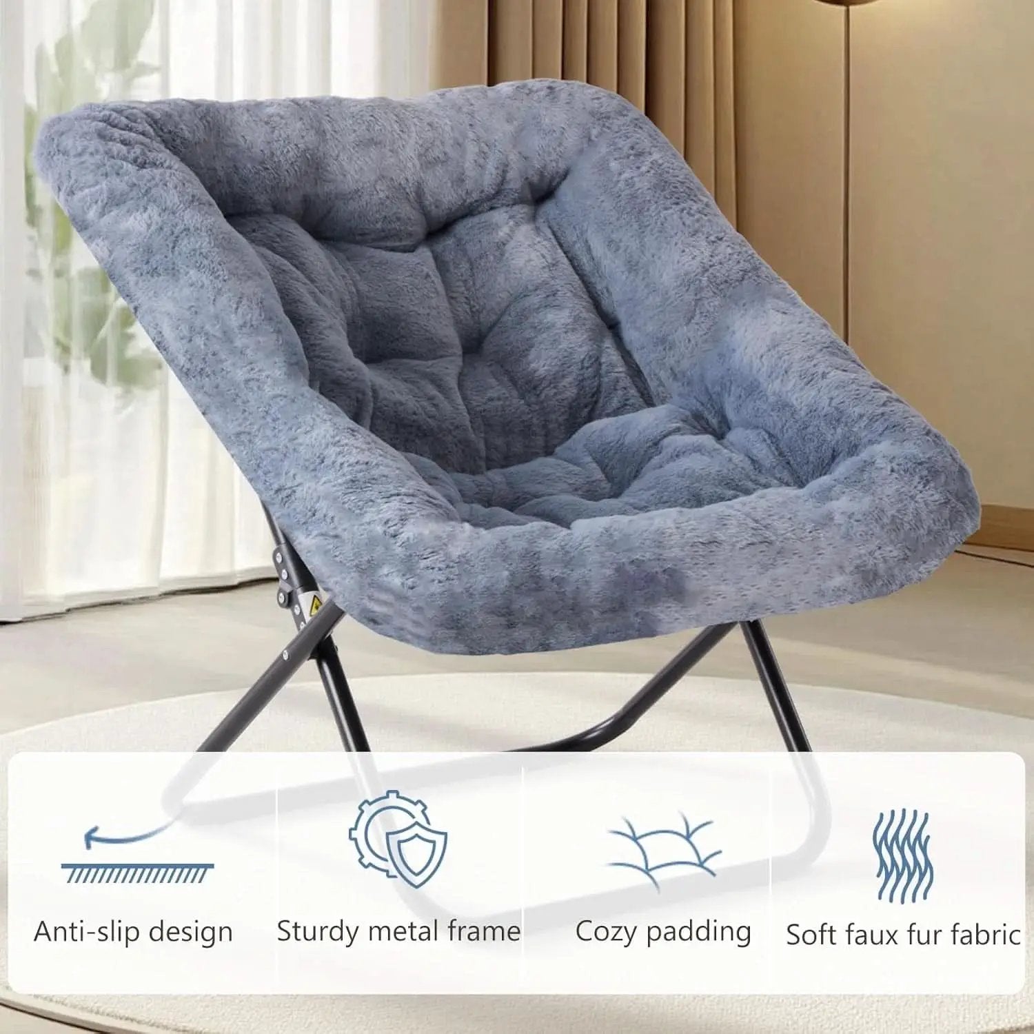 Oversized FauxFur Folding Lounge Chair Charcoal Gray from PriceLows™