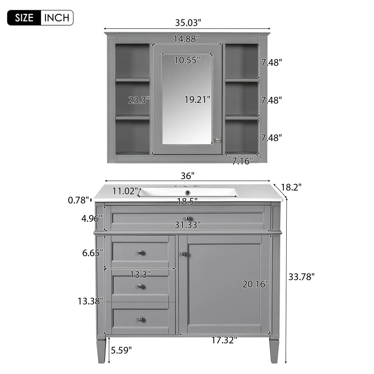 Bathroom Vanity With Mirror Cabinet | Single Sink | Soft Close Doors And Drawers
