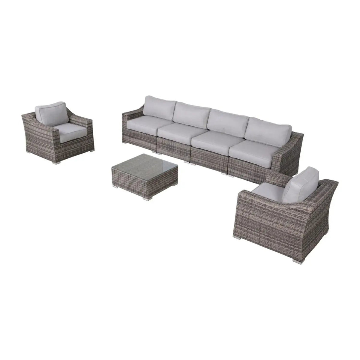 Outdoor Wicker Conversation Set | All-Weather Resin | Tempered Glass Table | 5 Inch Cushions
