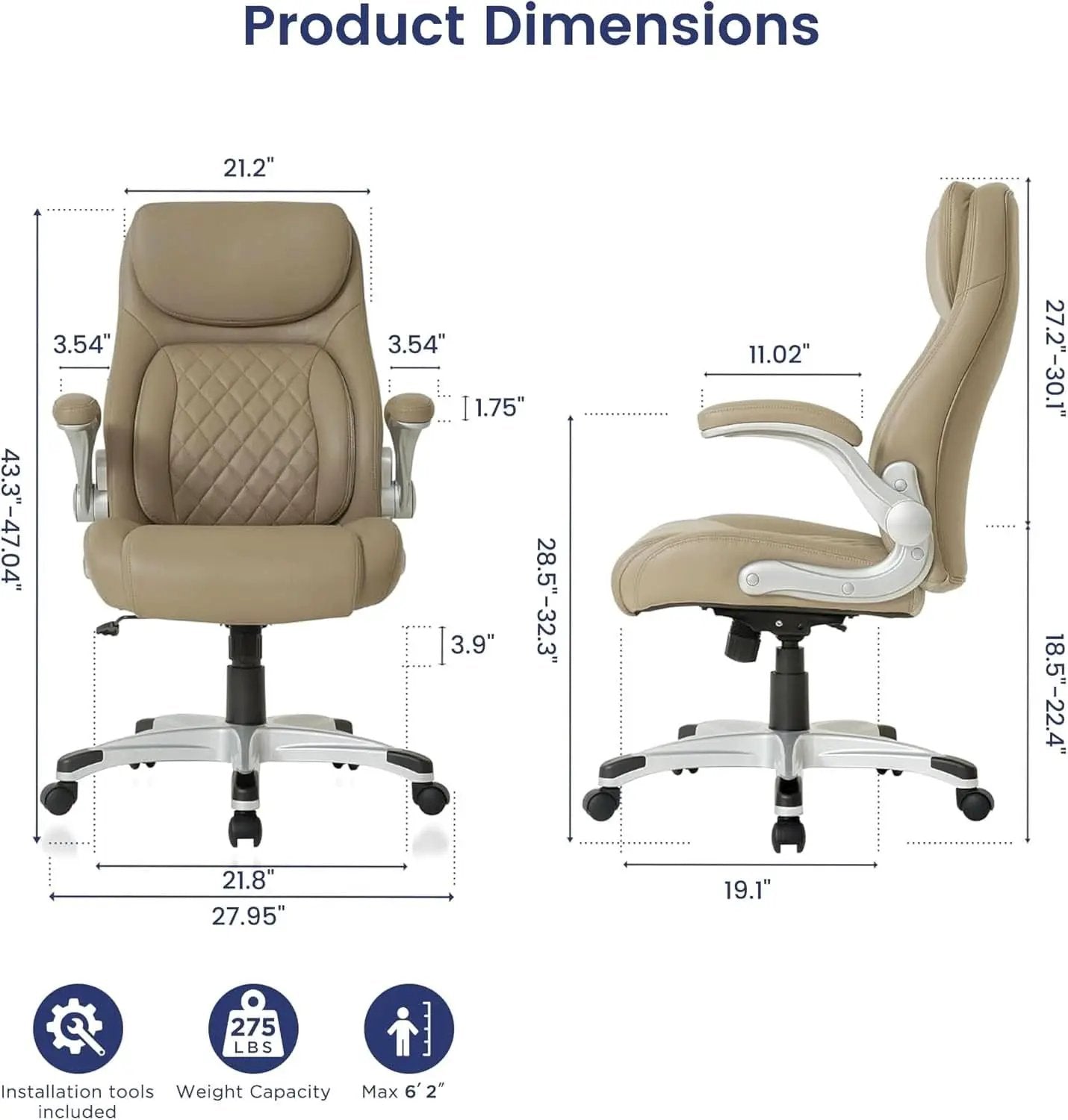 Ergonomic Office Chair Microfiber Leather With Adjustable Lumbar Support Taupe from PriceLows™
