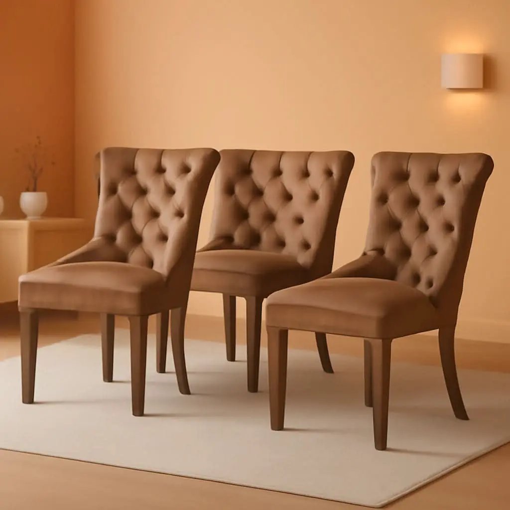 Khaki Velvet Dining Chairs Set Of 4 With Tufted Upholstery from PriceLows™