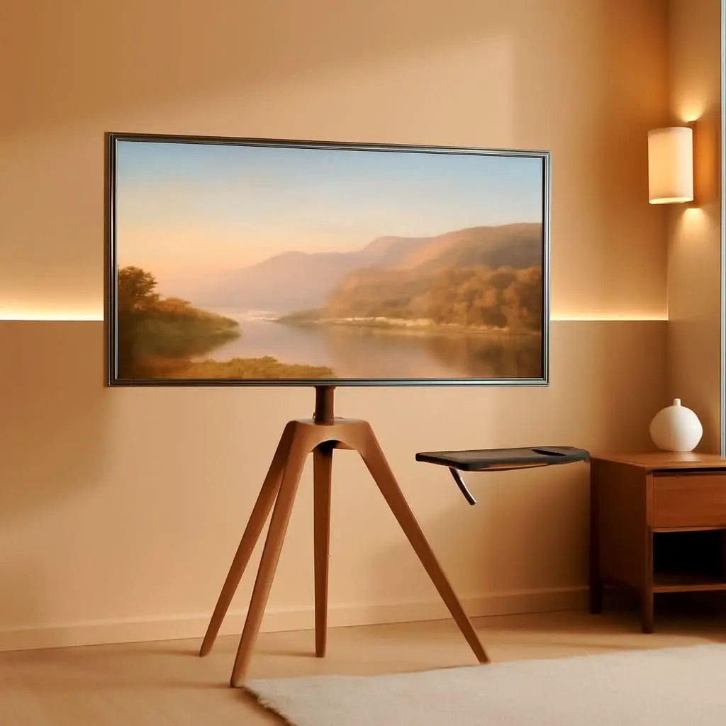 Wood Easel TV Stand For 45 To 65 Inch TVs Walnut Floor from PriceLows™