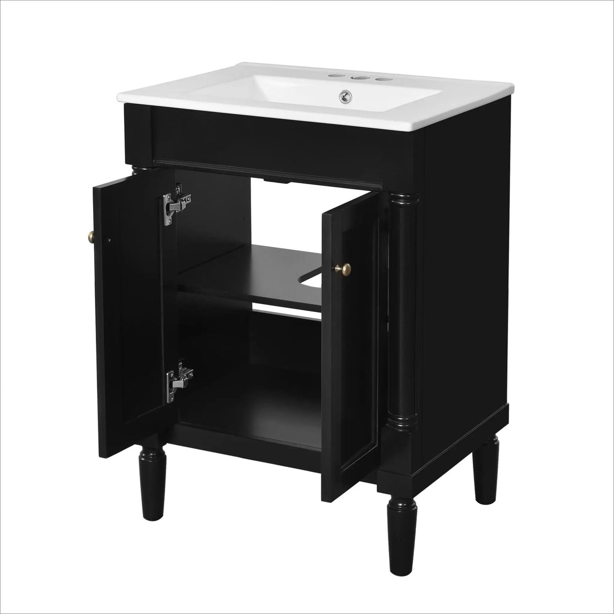 24 Inch Bathroom Vanity With Top Sink | 2 Tier Storage Cabinet | Retro Metal Handles | Soft-Closing Hinges