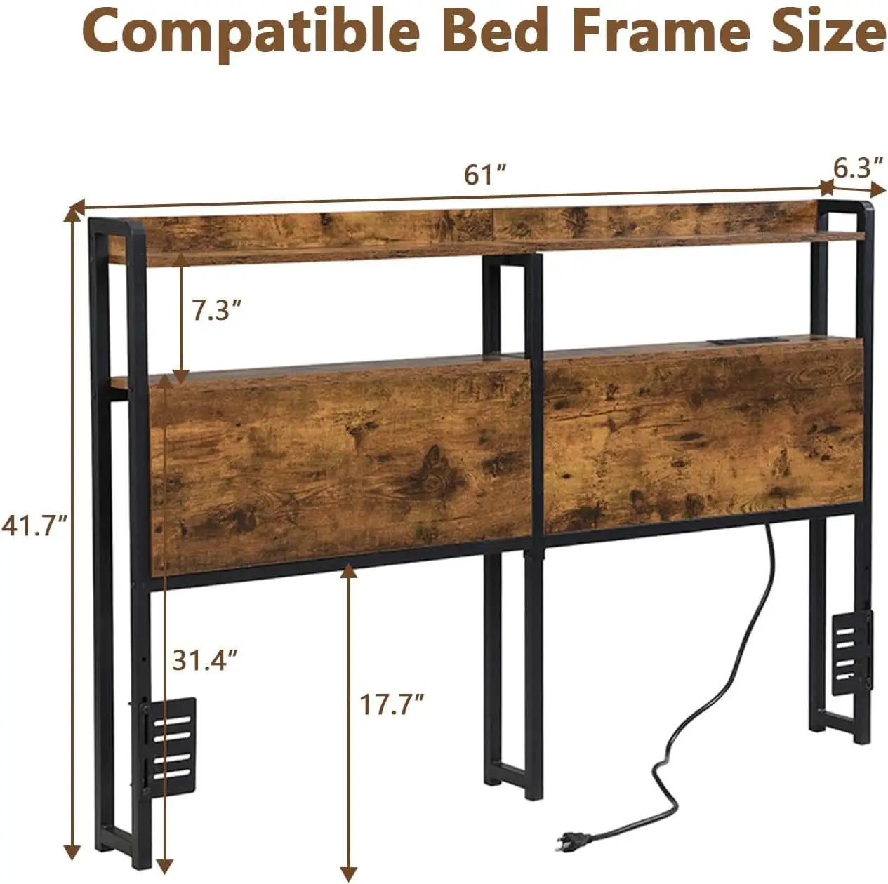 Queen Size Headboard with Storage and Charging Station from PriceLows™