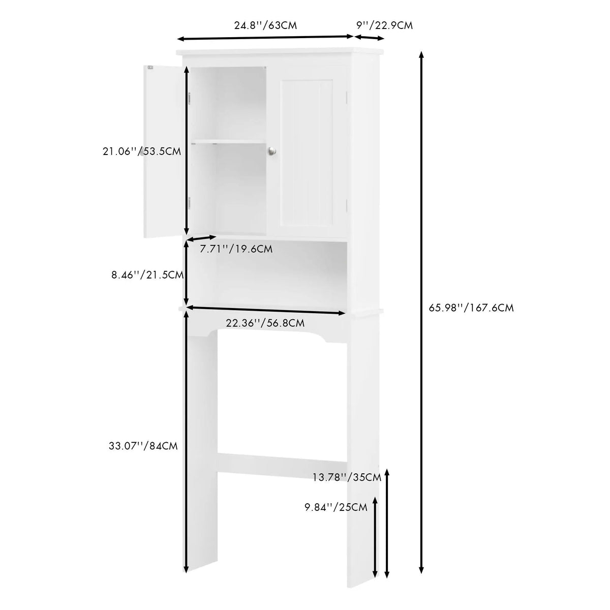 Over The Toilet Storage Cabinet | Adjustable Shelf | White | MDF Construction