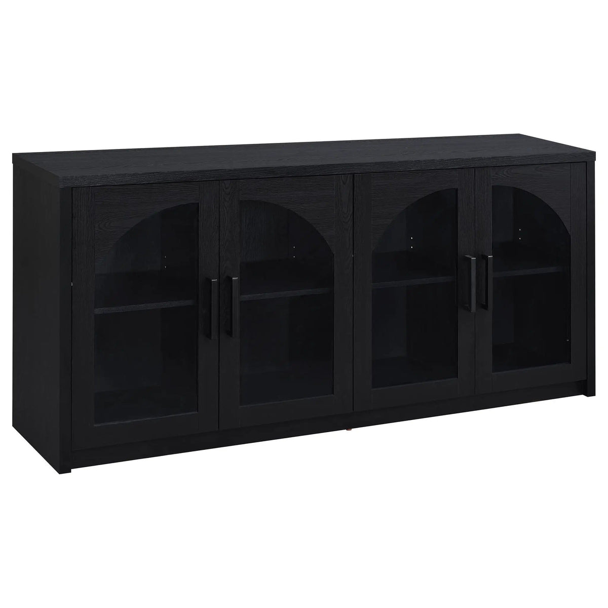 Riva 4-door Dining Sideboard Buffet Storage Credenza | 68.25 x 15.5 x 33 in | Engineered Wood & Glass | Black