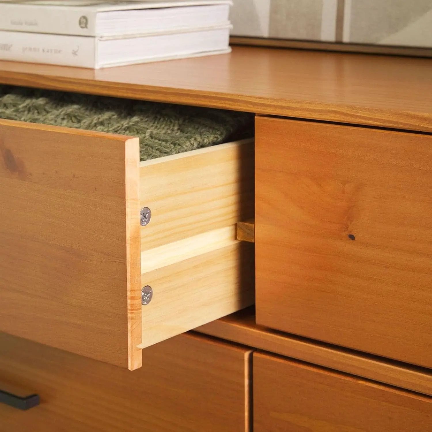 Walker Edision 6-Drawer Dresser In Solid Pine Wood With Metal Handles Caramel from PriceLows™