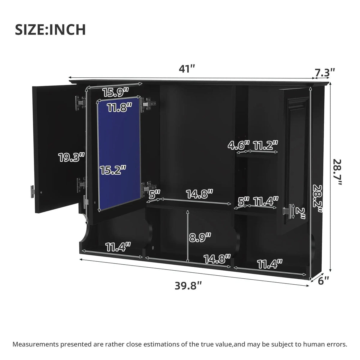 Over-Toilet Mirror Cabinet | Open Shelves | Adjustable Interior | 41 Inch Width