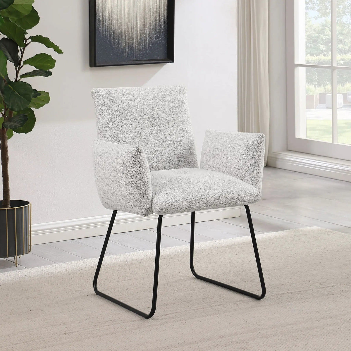 Ackland Upholstered Dining Arm Chair Light Grey (Set of 2) | 27 x 26.5 x 34.5 in | Fabric & Metal | Dining Room
