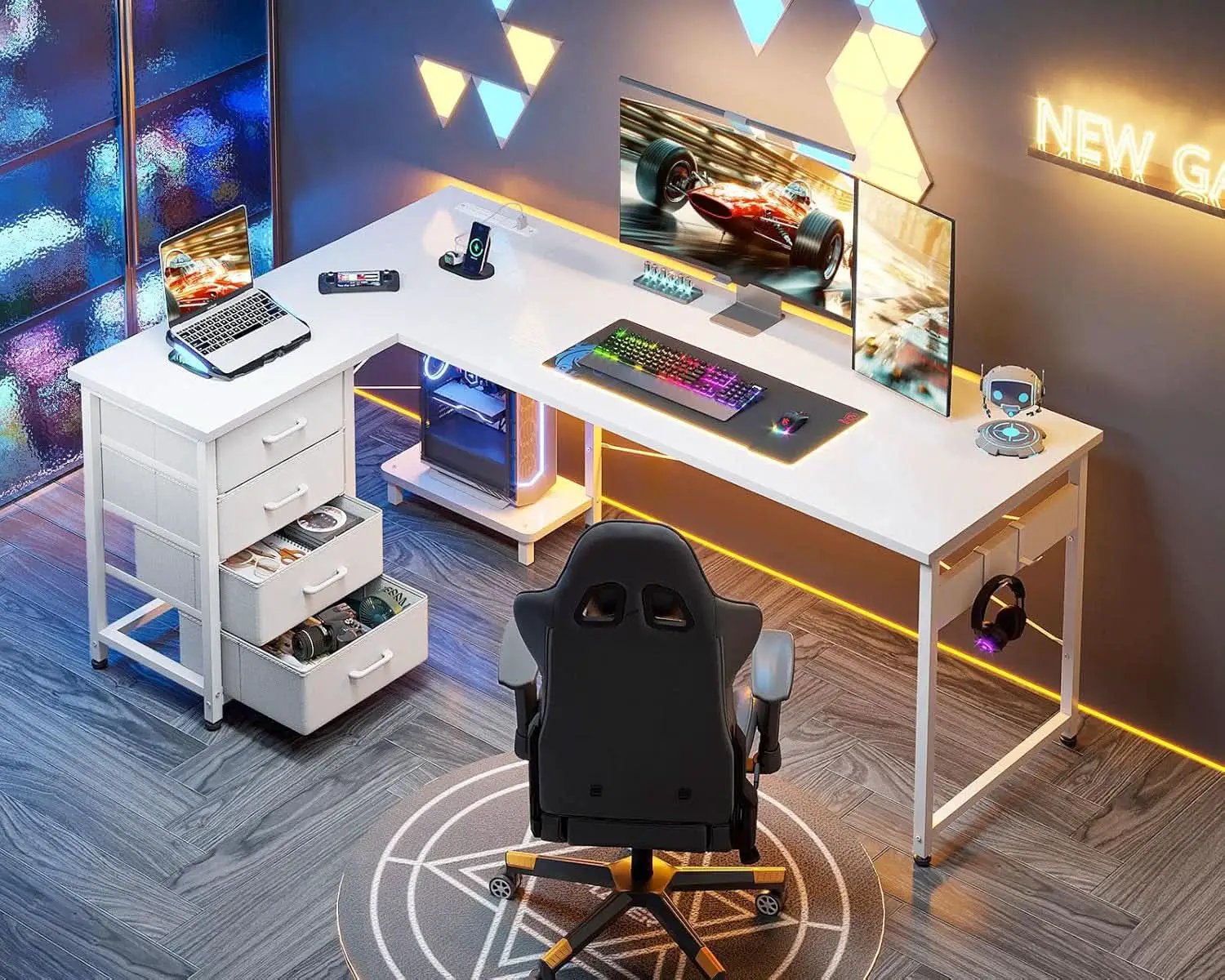 L Shaped Desk 61 Inch With USB Ports For Home Office from PriceLows™