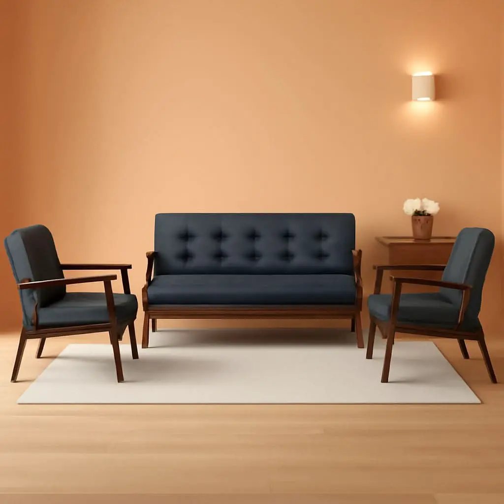 Mid Century 3 Piece Sofa And Chair Set With Black Wood Arms from PriceLows™