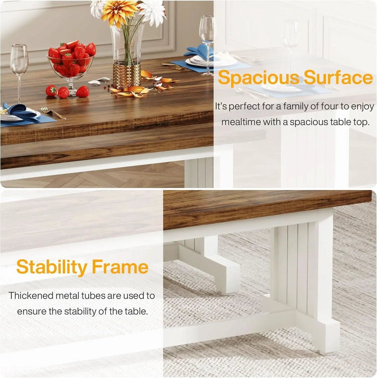 47 Inch Dining Table Set For 4 With 2 Benches Farmhouse White And Rustic Brown from PriceLows™
