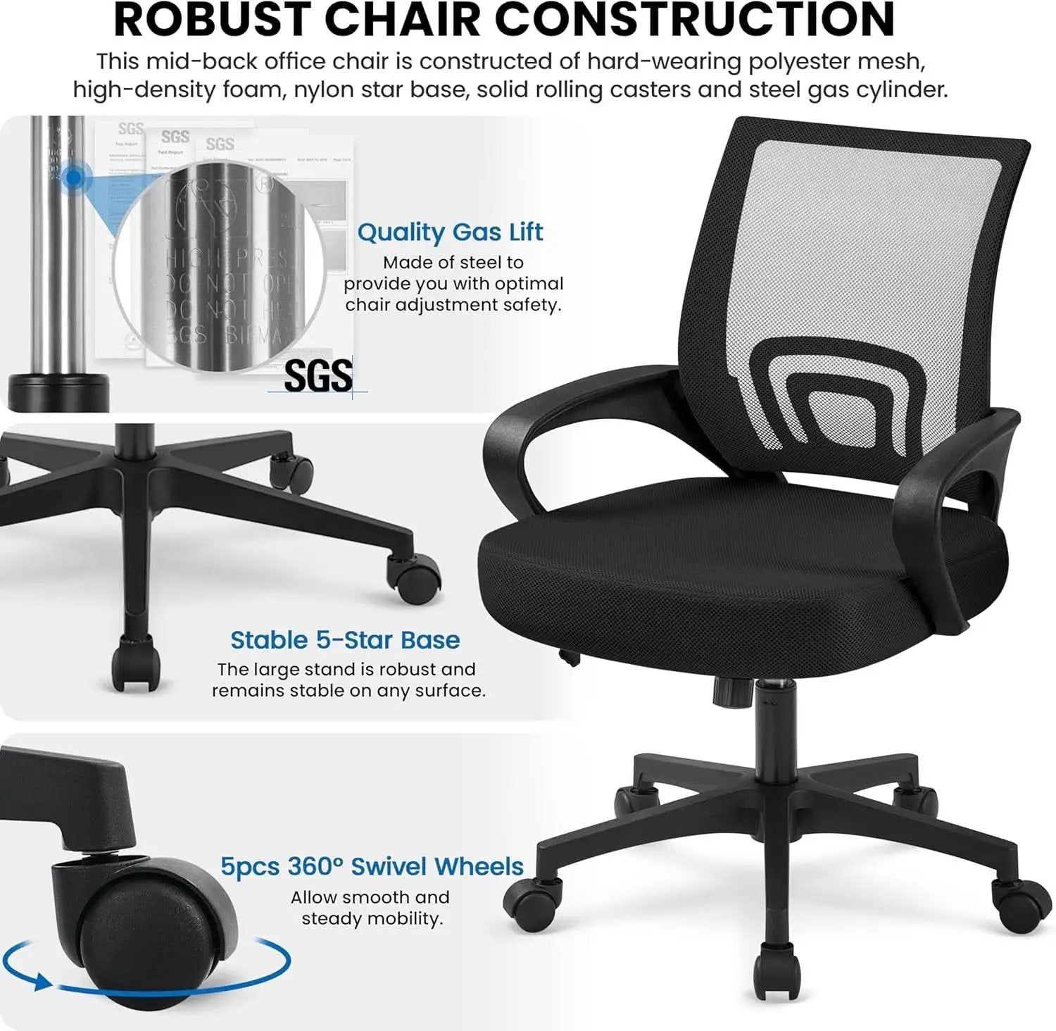 Ergonomic Mesh Office Chair With Lumbar Support Black from PriceLows™