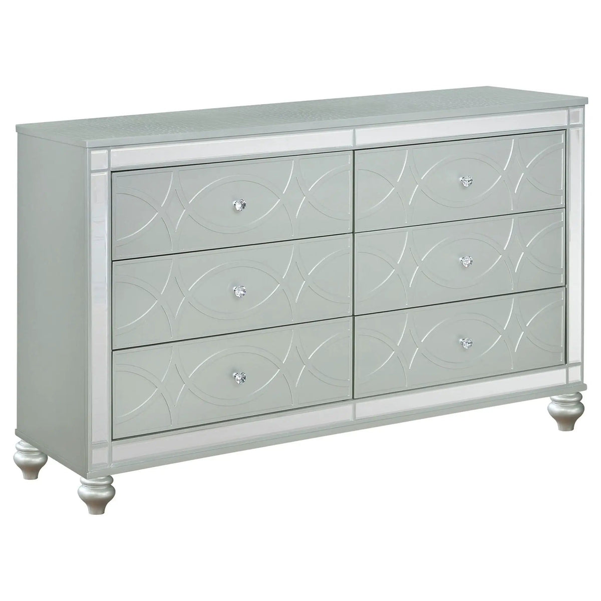 Gunnison 6-drawer Dresser Silver Metallic | 62 x 18 x 38.25 in | Crystal | Bedroom