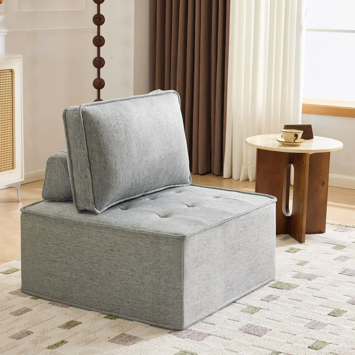 Sofa With Modular Splicing Design Armless Chair | 2 Pieces | Solid Wood & Linen | Living Room