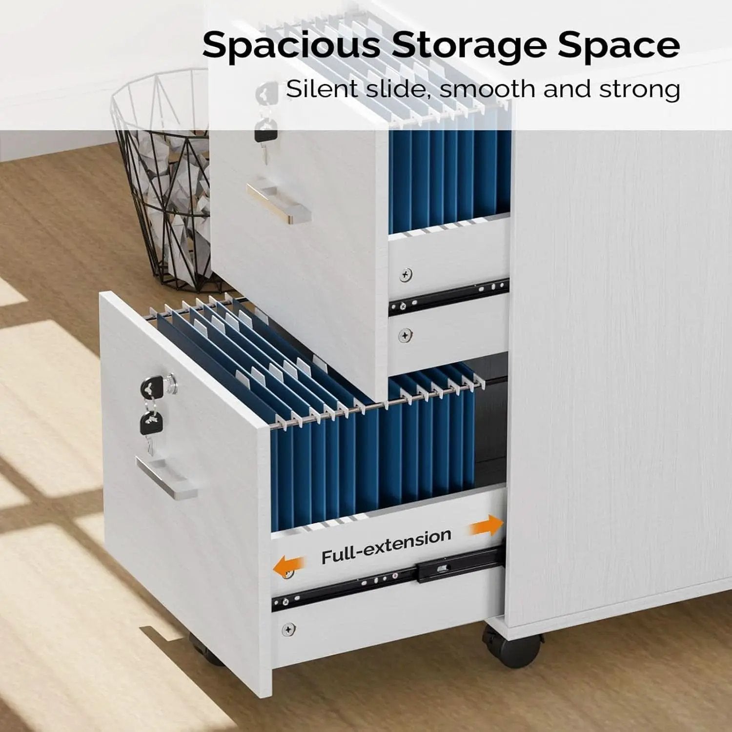 2 Drawer Locking File Cabinet For Letter Size Folders With Tabs, Mobile Under Desk from PriceLows™