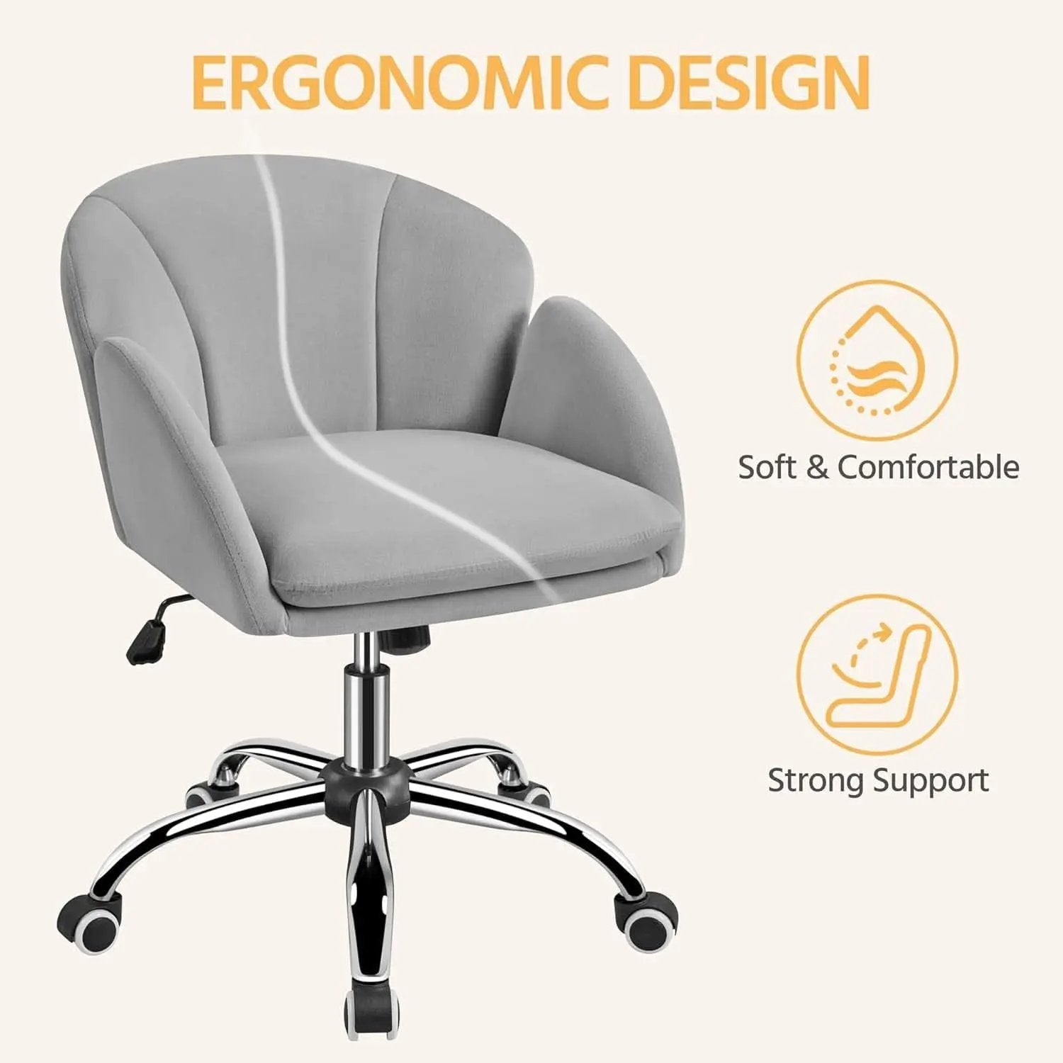 Velvet Desk Chair Armrests Light Gray Modern Office Chair from PriceLows™