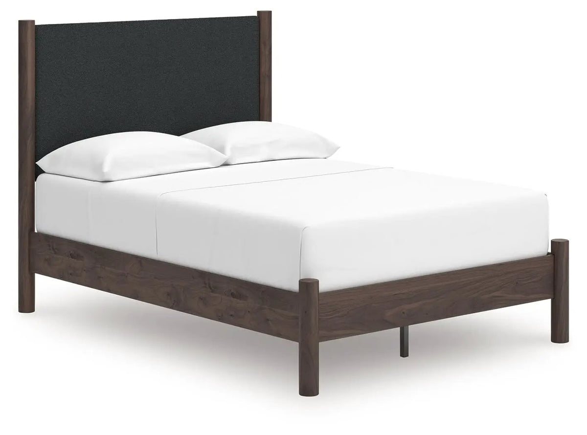Pamytta Upholstered Panel Platform Bed | Retro Boho Style | Textured Headboard | 80 Inch Width