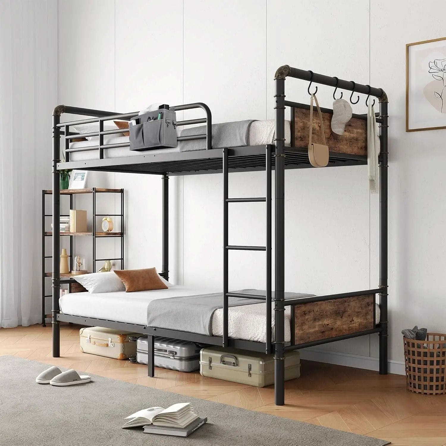 Metal Twin Over Twin Bunk Bed Vintage Brown Safety Rails from PriceLows™