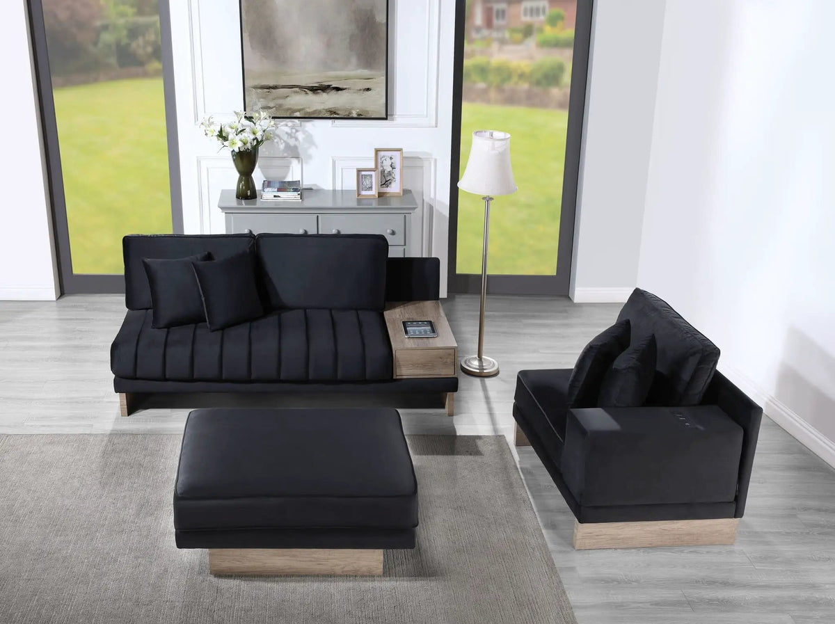 Memphis Reversible Sectional Sofa Ottoman With Storage Compartment, Drawer, USB | 74.5 x 122.5 x 36 in | Living Room Furniture | Living Room