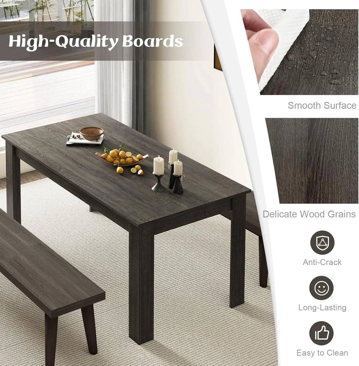 63 Inch Wood Dining Table For 4 To 6 People Grey Ideal For Dining Room from PriceLows™