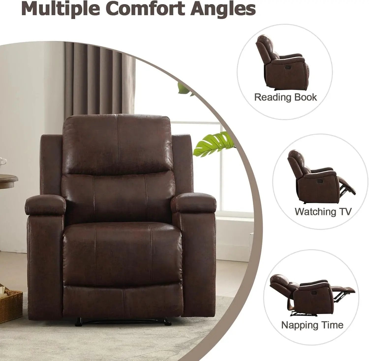 Leather Recliner Chair Red Brown With Concealed Cup Holders from PriceLows™