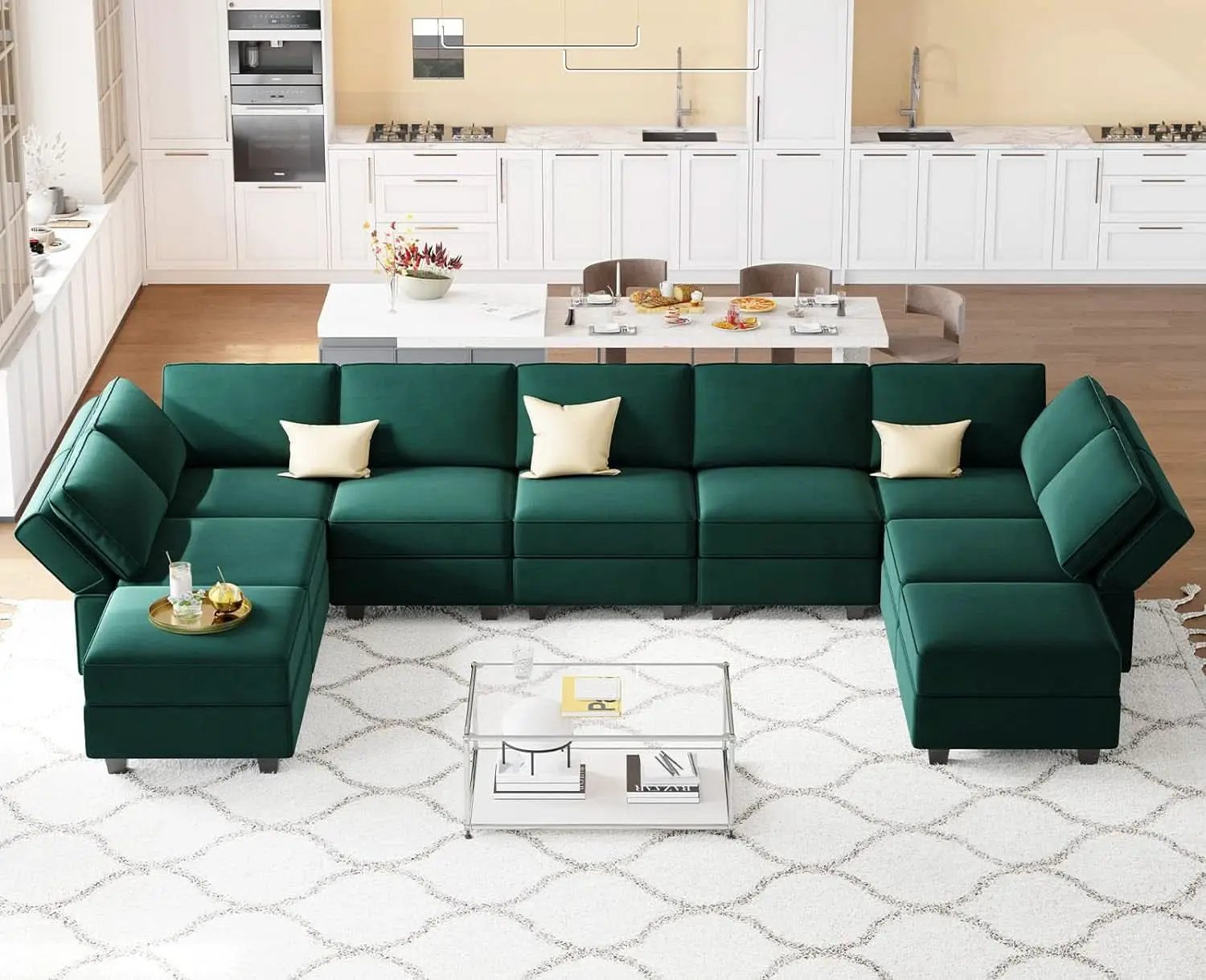 Luxurious Emerald Green Velvet Modular Sleeper Sofa from PriceLows™