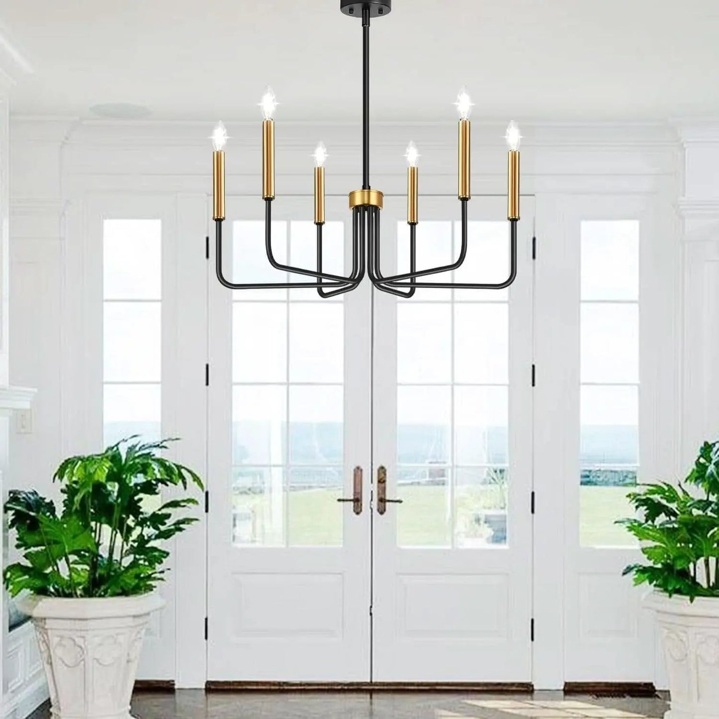 Black And Gold Six Light Farmhouse Chandelier For Dining Room from PriceLows™