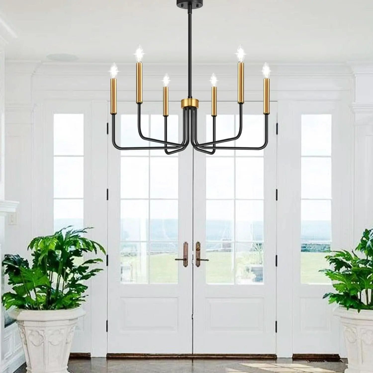 Black And Gold Six Light Farmhouse Chandelier For Dining Room from PriceLows™