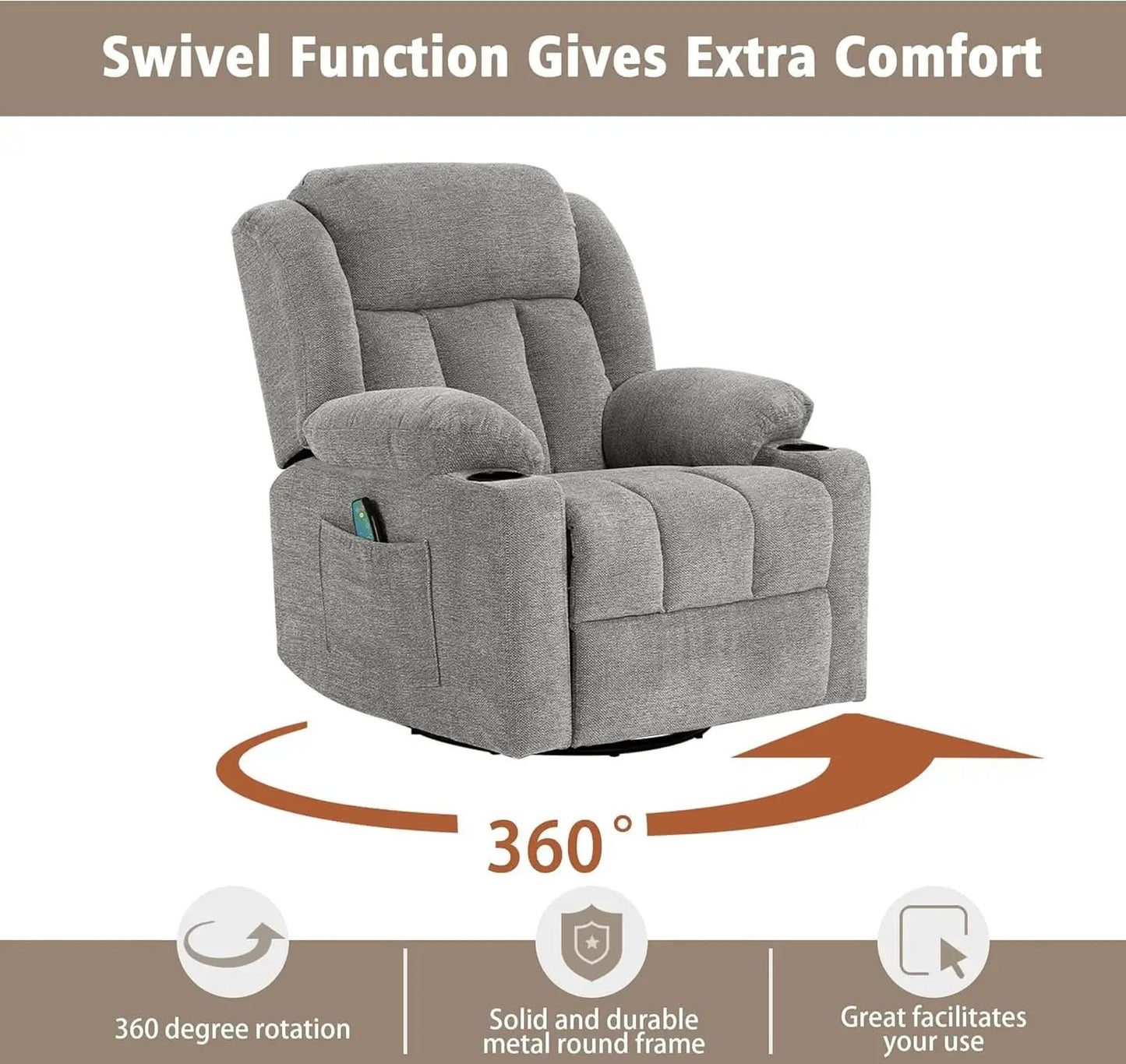 Large Rocker Swivel Recliner Chair With Massage And Heat from PriceLows™