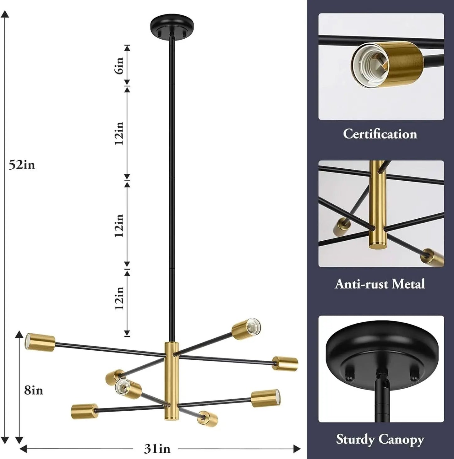 Eight Light Modern Sputnik Chandelier Black And Gold from PriceLows™
